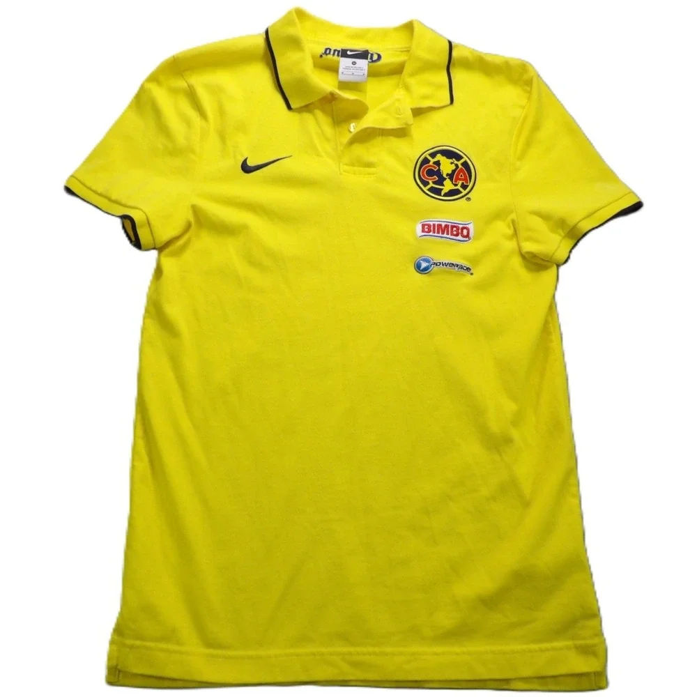 Nike Club America Polo Shirt Men M Soccer Yellow Liga MX Bimbo Sponsor Travel